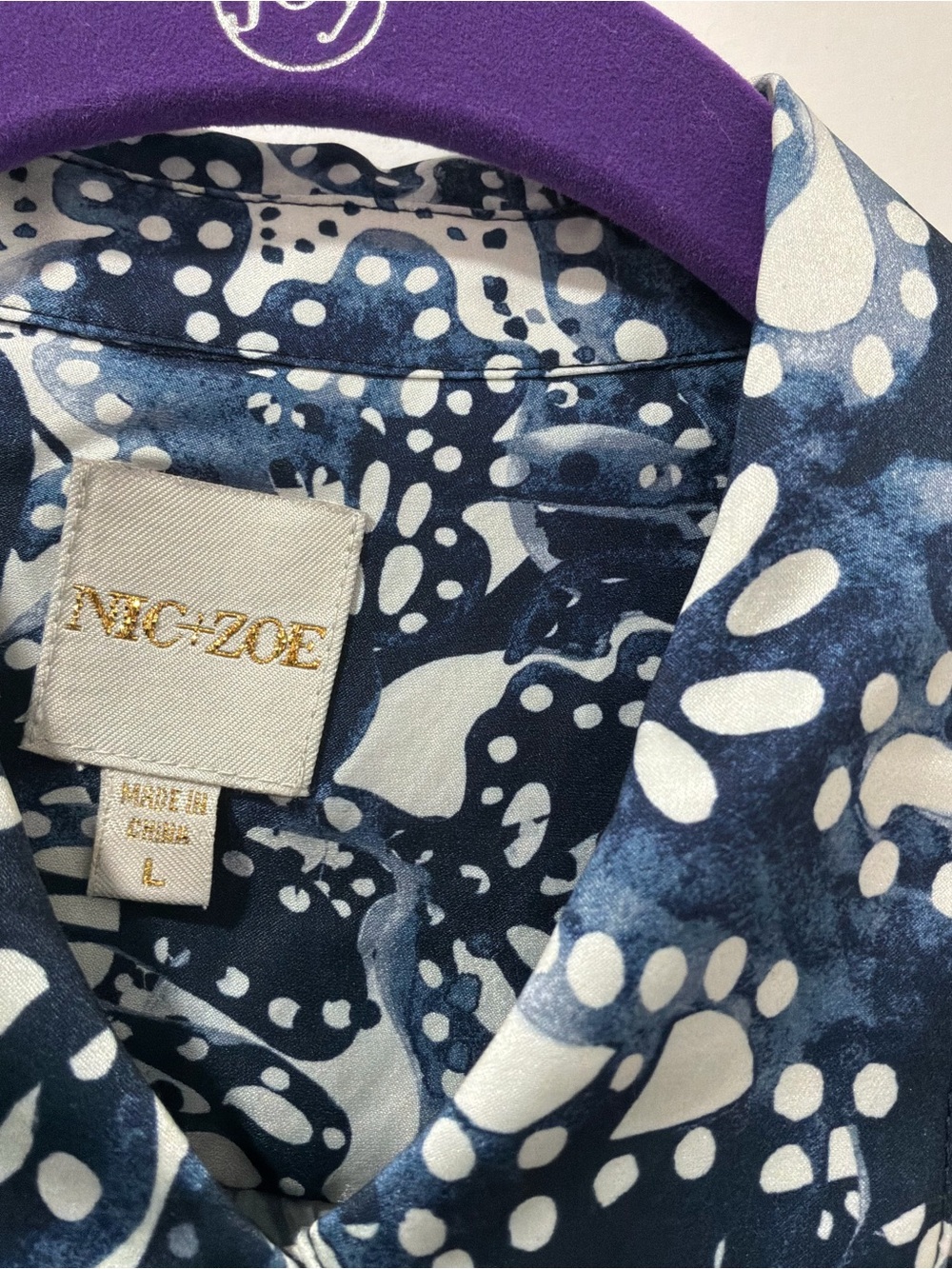 NIC+ZOE Navy and White Printed Blouse